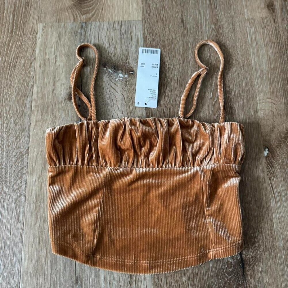 Urban Outfitters NWT Brown/Tan Velvet Crop‎ Top Size S